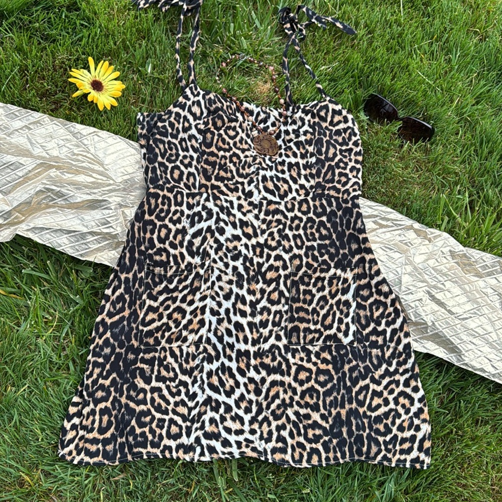 🐆 TOBI - Leopard Print Dress w/Tie Straps & Side Zip. Fits Misses Sz. M-L Best!